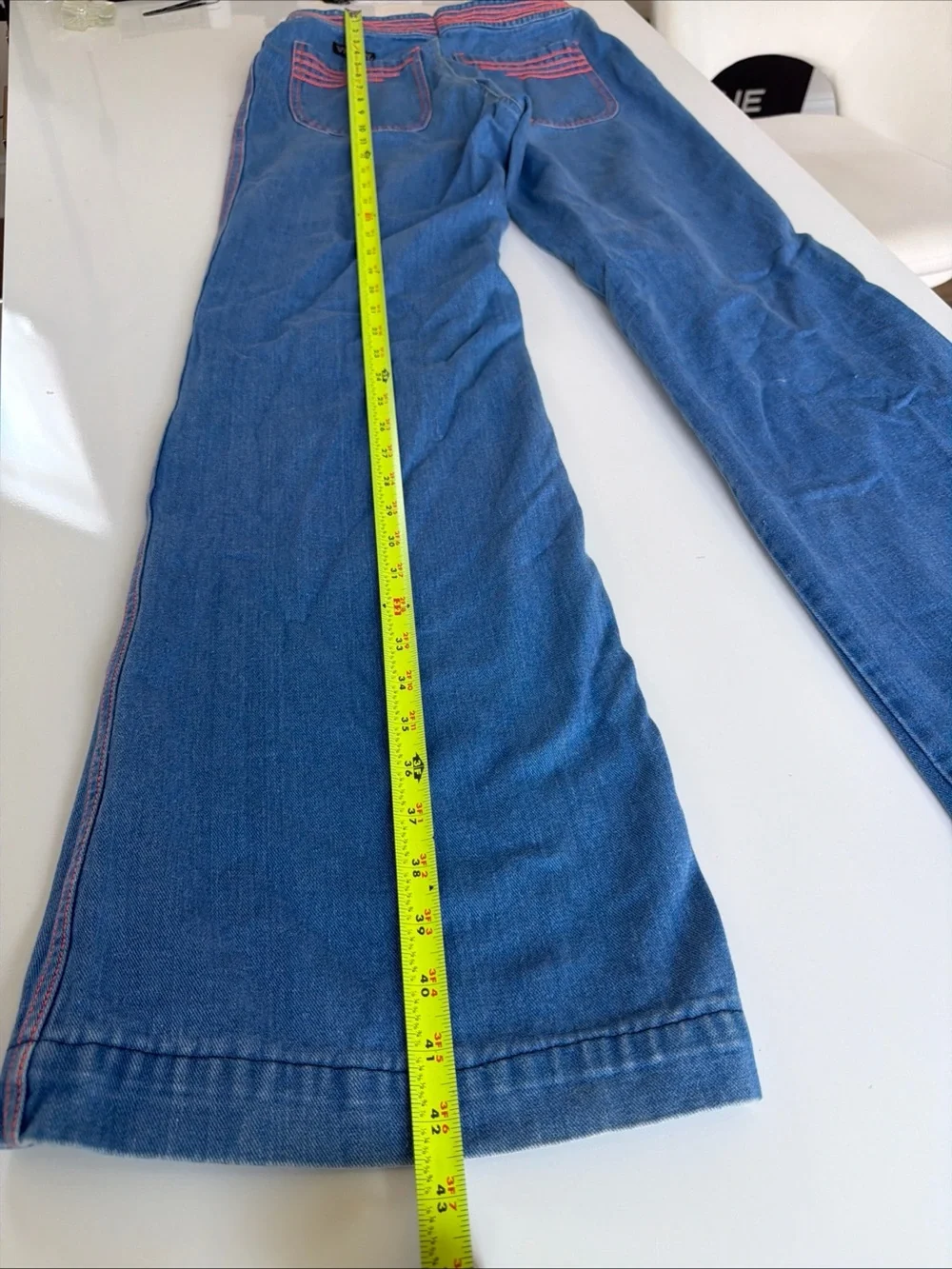 Vtg Viceroy Bell Bottom Jeans Womens Wide Leg Flare Orange Contrast Stitch Denim